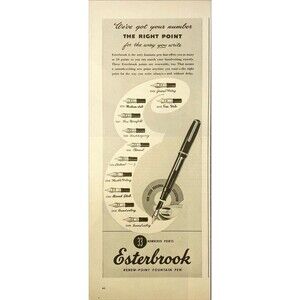 Esterbrook Renew Point Fountain Pen "The Right Point" Vintage Print Ad 1946